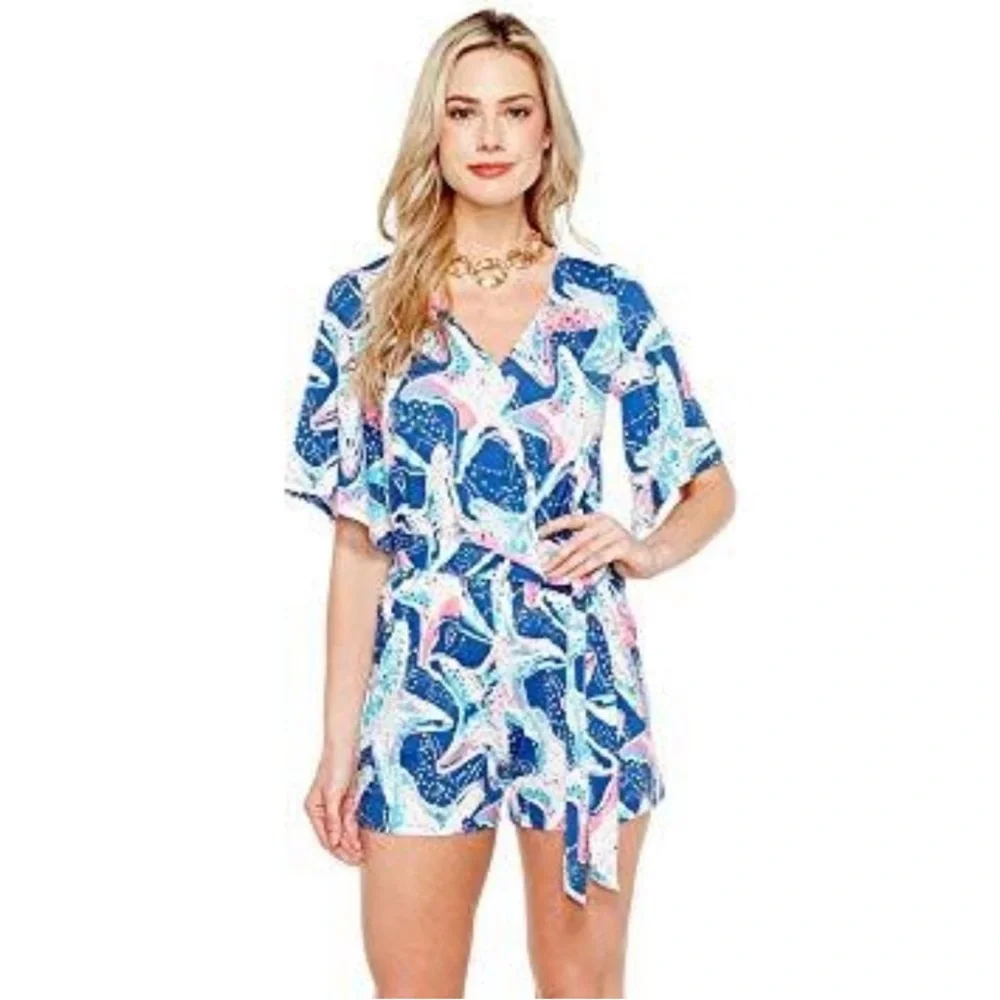 LILLY PULITZER MADILYN TIE WAIST STARFISH Shorts ROMPER Size Small - Picture 10 of 10